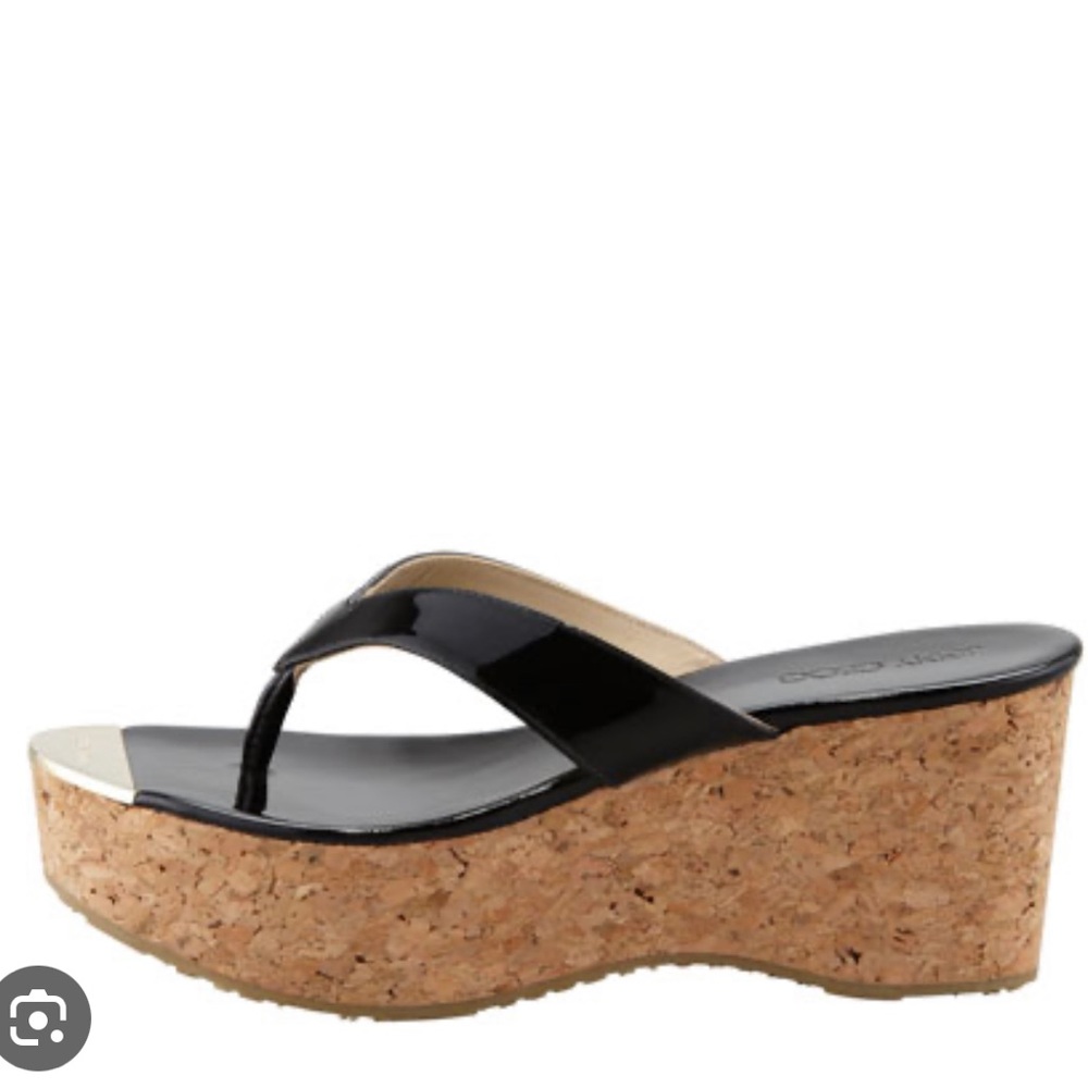 NEW Jimmy Choo Wedge Sandal Patent Leather Pathos Thong Slide